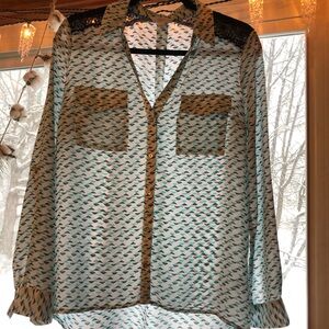 Candies Women’s button up chiffon dress shirt with floral lace